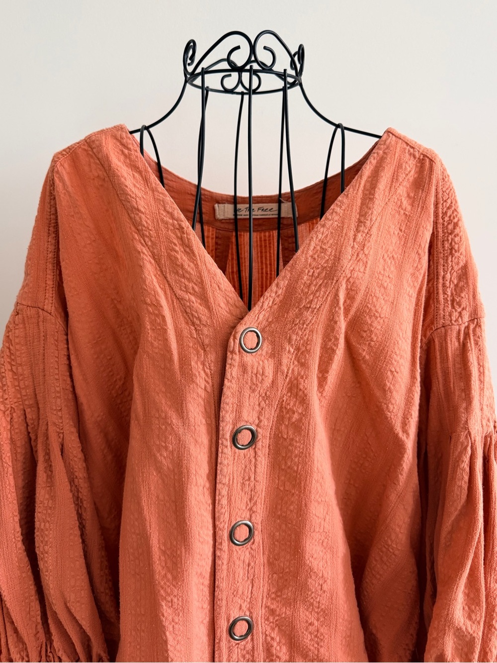 We The Free Button-Front Puff Sleeve Top - Rust - Picture 2 of 6